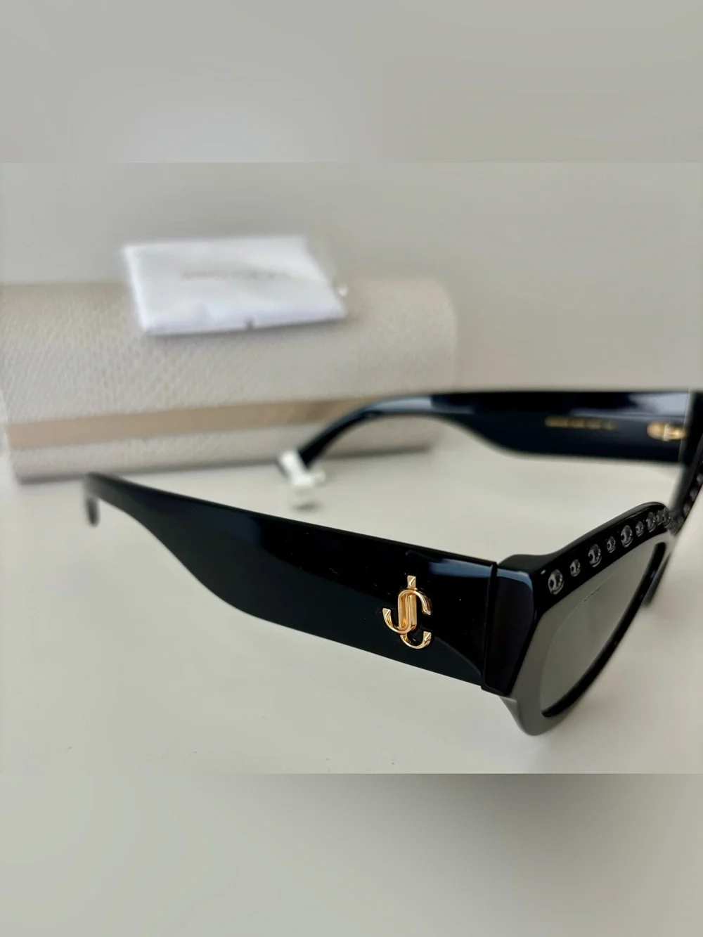 Jimmy Choo Black Cat-Eye Sunglasses with Silver Stud Accents NIB w/dust cloth